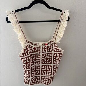 Marine Layer Brown and Cream Crochet Camisole